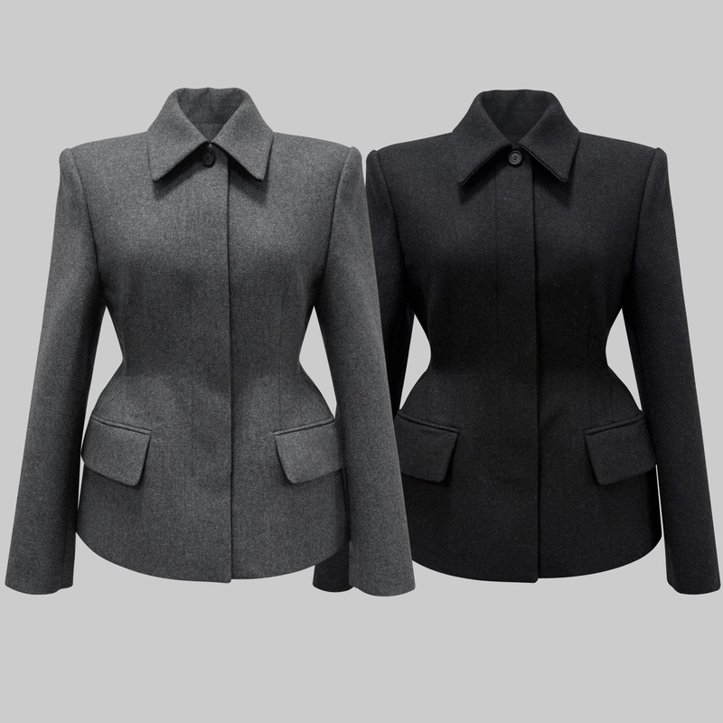 2025秋冬新款韩版时尚收腰显瘦毛呢西装外套女娃娃领高级加厚西服
