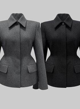 2025秋冬新款韩版时尚收腰显瘦毛呢西装外套女娃娃领高级加厚西服