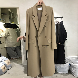 韩版 外套女2025春秋新款 宽松双排扣网红西服上衣 西装 东大门中长款