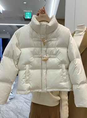 反击清仓短款立领牛角扣90白鸭绒羽绒服女新款韩版宽松流行面包服