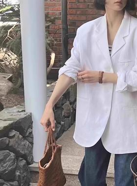 2026夏季新款韩版宽松休闲薄款棉麻西装外套女时尚流行网红小西服