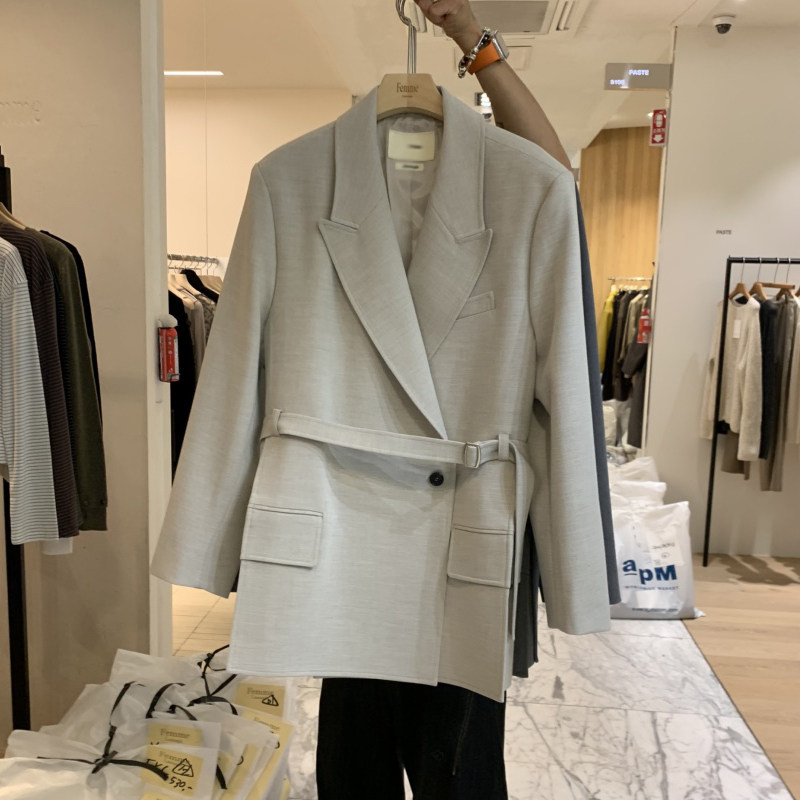 2026年秋季新款韩版宽松系带中长款西装外套女时尚高级感西服上衣