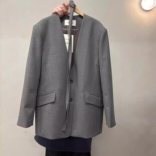 宽松时尚 韩版 飘带单排扣V领西服上衣 外套2026春秋新款 高级感西装