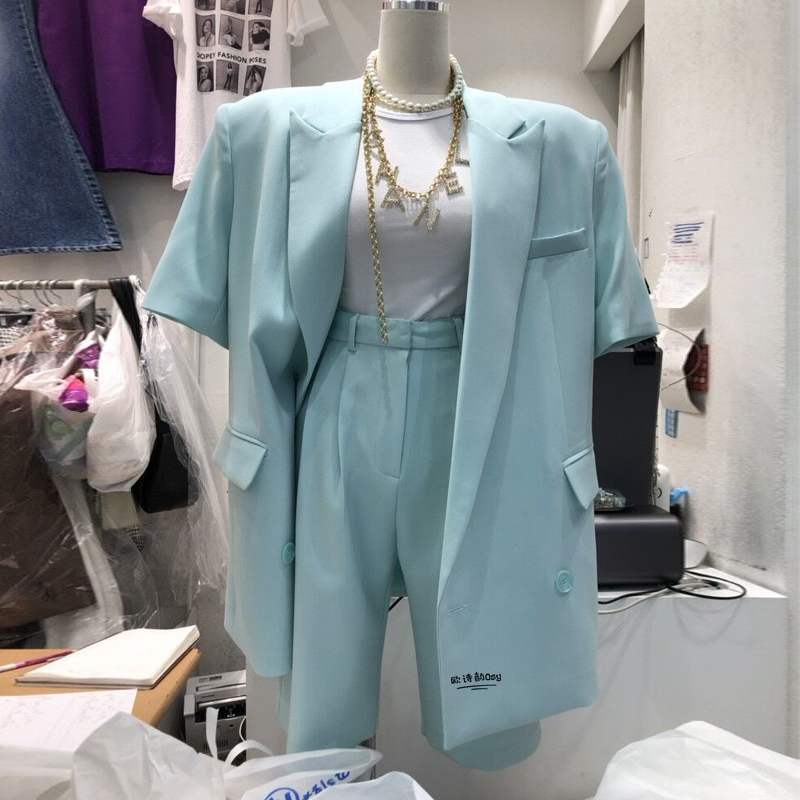 小西装套装女夏2024新款韩版宽松网红薄款短袖西服外套短裤两件套