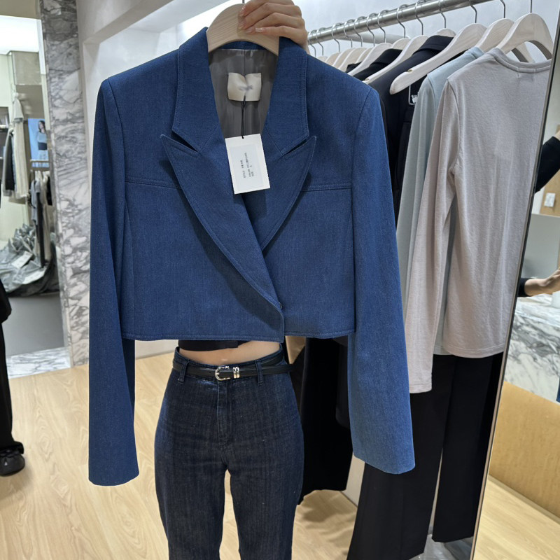 丹宁蓝短款牛仔西装外套女2026秋季新款韩版宽松时尚百搭西服上衣