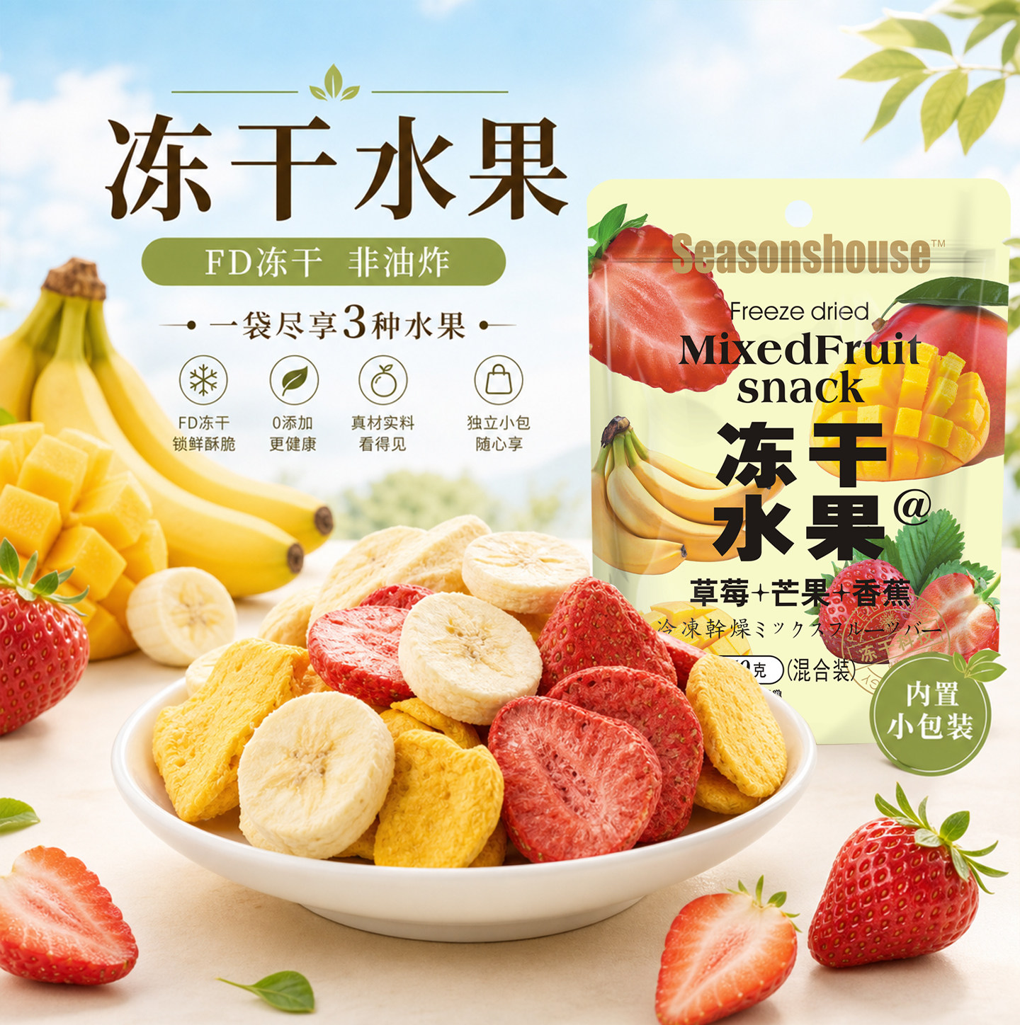 混合冻干水果草莓脆雪花酥独立小包装无添加剂官方旗舰店批发零食
