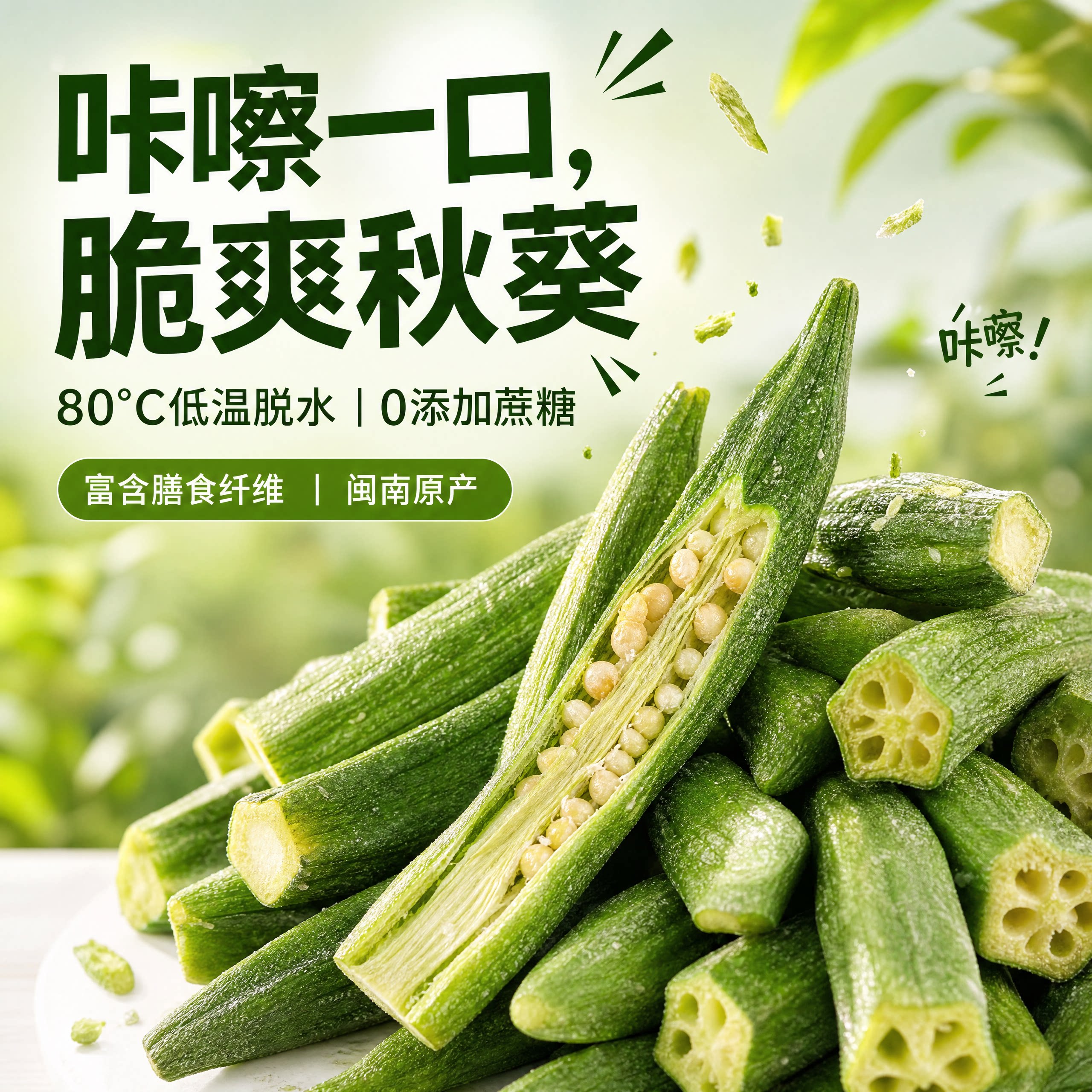 秋葵脆干原味脱水果蔬脆秋葵干整颗即食蔬菜干无添加剂休闲小零食