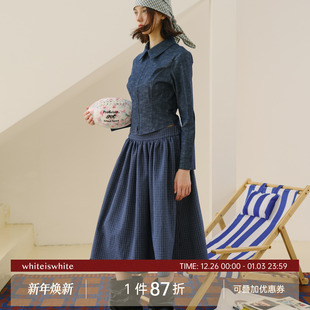 显瘦有弹力衬衣 小众设计感后背镂空修身 whiteiswhite牛仔长袖 衬衫