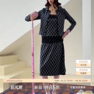兩件套秋季 whiteiswhite 吊帶針織抹胸修身 顯瘦菱形格紋開(kāi)衫 新款