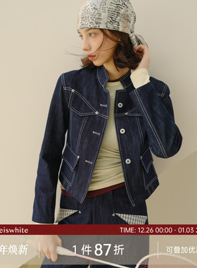 whiteiswhite水洗牛仔外套2025冬季新款复古修身显瘦短款牛仔夹克