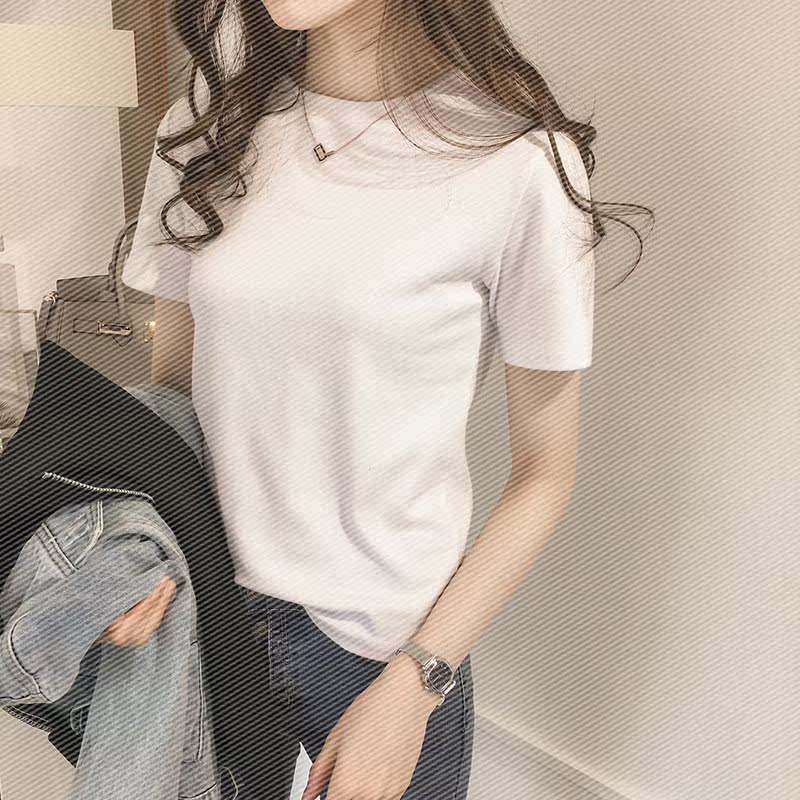 summer new pattern Korean Edition 2019 T-shirts Socket Solid T-shirt Short sleeved Self cultivation Show thin pure cotton jacket Base coatin the Women's clothing/Boutique , T-shirt  category - from Buy2taobao.com to provide professional Taobao agent buy service