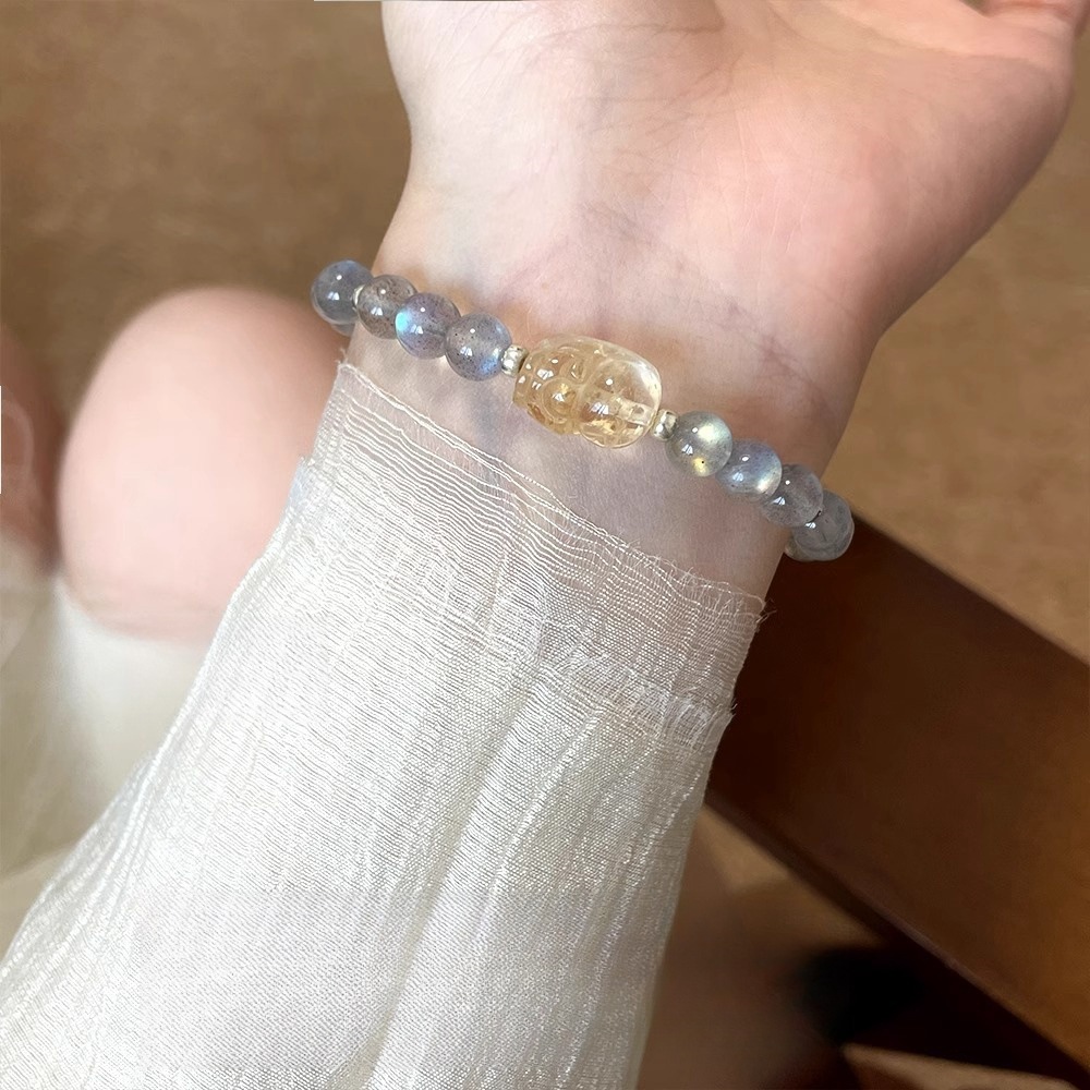 招财转运天然月光石黄水晶手串