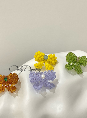 OnlyDonkey 原创手工自制耳环少女蝴蝶结水晶串珠无耳洞耳夹耳钉