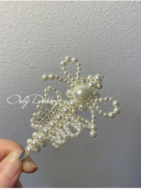 OnlyDonkey 手工自制少女蝴蝶结珍珠串珠发夹边夹发卡发饰