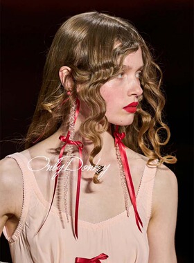 OnlyDonkey simoneroch*同款自制芭蕾少女蝴蝶结水晶串珠耳环耳夹