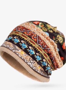 冬季套头帽围脖加厚毛绒两用图案户外运动骑车防风保暧冷帽包头帽