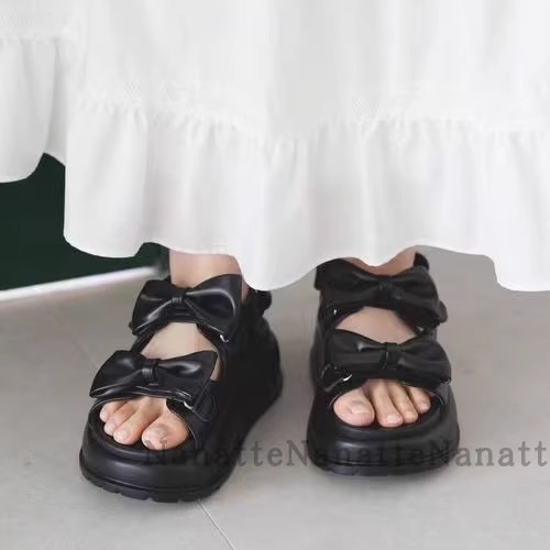 人间甜妹！双倍蝴蝶结 日系品质贵牌甜美可爱露趾舒适厚底凉鞋