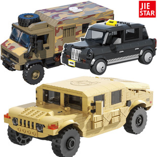 杰星牌军车英伦出租车卡车越野车益智男孩拼插积木玩具儿童礼物