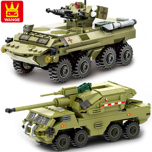 万格牌M2自行榴弹炮BTR-4步战车坦克拼装益智军事战争男孩玩具