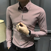 商务休闲刺绣衬衣潮流修身 秋季 上衣寸 长袖 高级感新款 男士 条纹衬衫