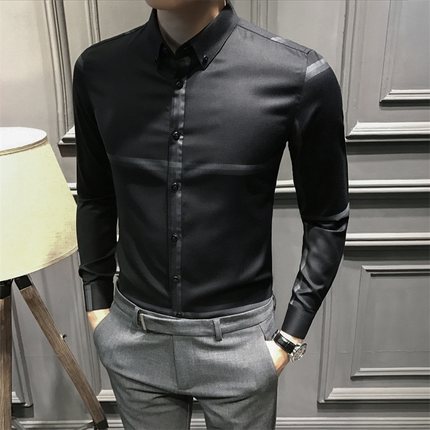 2024新款男士长袖衬衫修身加绒男款长袖衬衣韩版休闲潮流商务男装