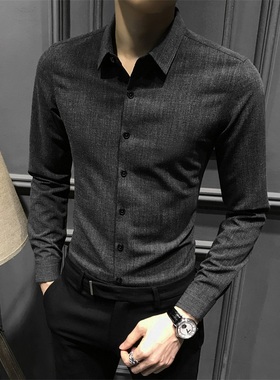 男士衬衫长袖2025新款秋季加绒加厚保暖高级修身衬衣商务男装磨毛