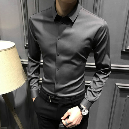 2025新款高端衬衫男长袖加绒保暖春秋高级男士衬衣修身商务男装寸