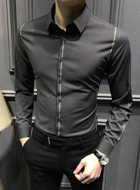 秋冬男士衬衫长袖2025新款高级商务高端痞帅加绒保暖衬衣修身男装