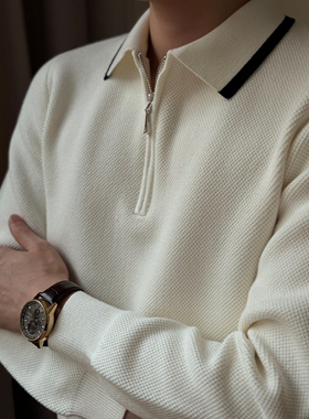 秋冬翻领高级男毛衣2025新款内搭长袖polo针织衫打底男装商务上衣