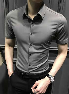 2025新款衬衫男短袖夏季高级男装冰丝商务男士衬衣修身半袖免烫寸