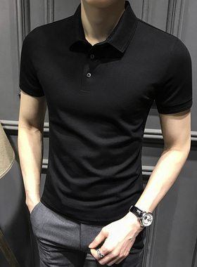 夏季2025新款男士短袖Polo衫痞帅高端翻领冰丝T恤修身商务男装潮