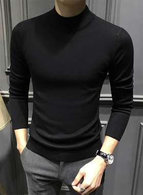 秋冬半高领毛衣男加绒2025新款男士针织紧身内搭修身冬季高级打底