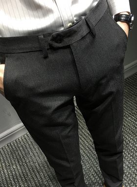 秋冬加绒休闲西裤男修身小脚西装裤子2025新款高级商务男士九分裤