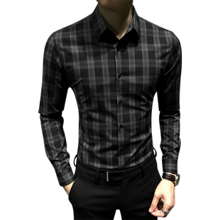 高级感格子衬衫男长袖秋季新款高端痞帅休闲衬衣潮流商务修身男装