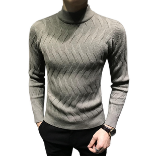 冬季半高领毛衣男新款加绒加厚内搭秋冬保暖男士打底修身针织毛衫