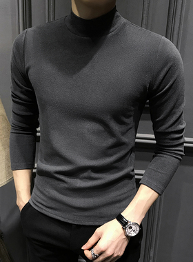 冬季半高领双面德绒男士打底衫高级2025新款保暖长袖t恤修身内搭