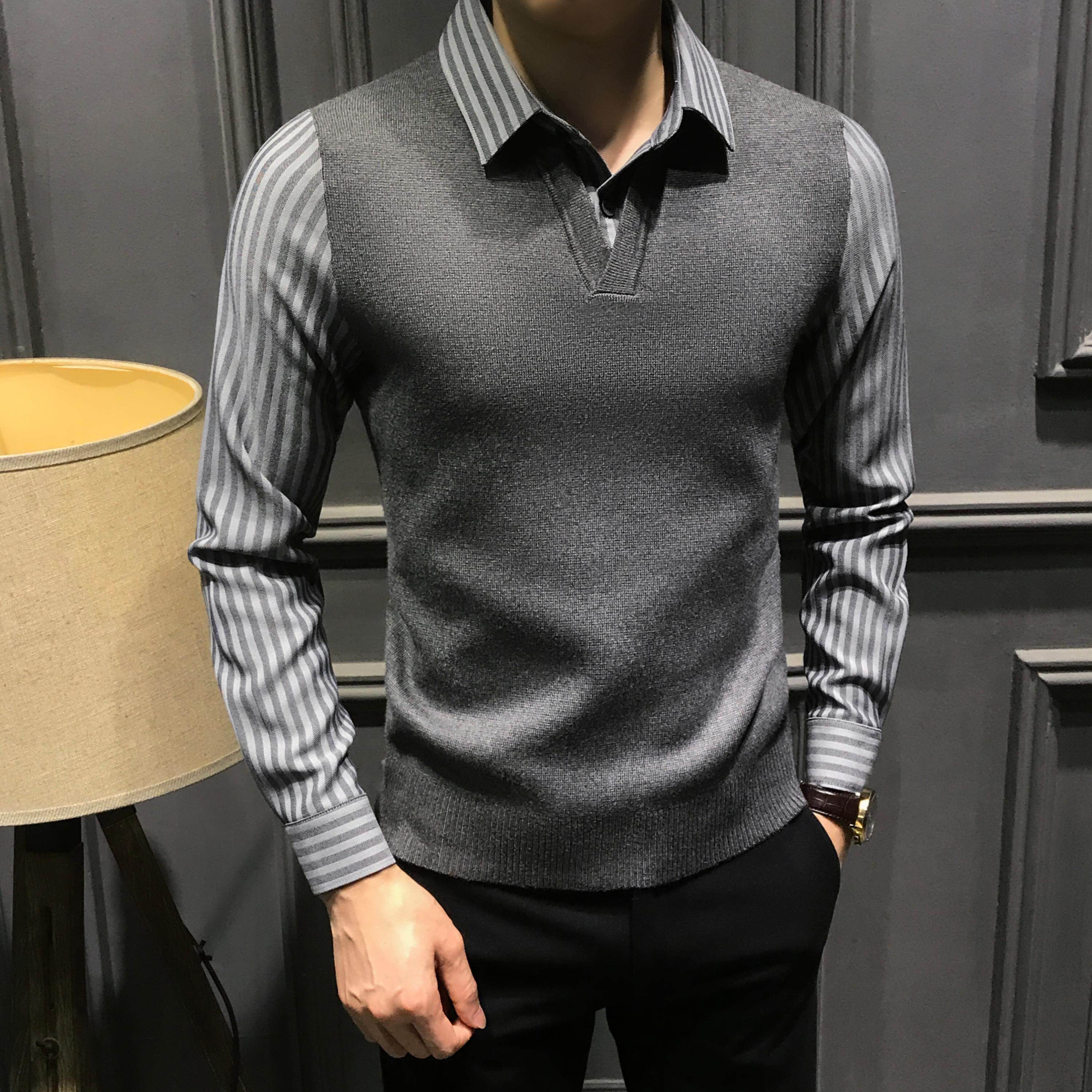 tnnc男士帅气假两件毛衣