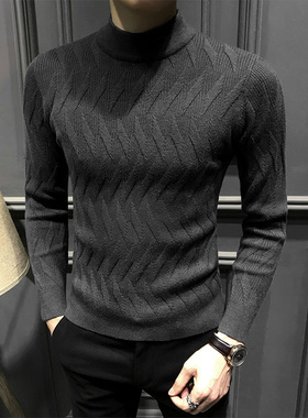 冬季半高领毛衣男新款加绒加厚内搭秋冬保暖男士打底修身针织毛衫