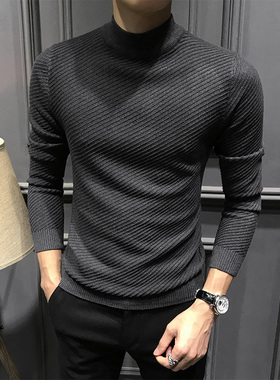 秋冬半高领男士毛衣2025新款冬季修身中领针织打底衫高级长袖内搭