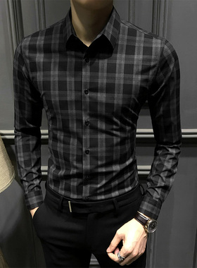 高级感格子衬衫男长袖秋季新款高端痞帅休闲衬衣潮流商务修身男装