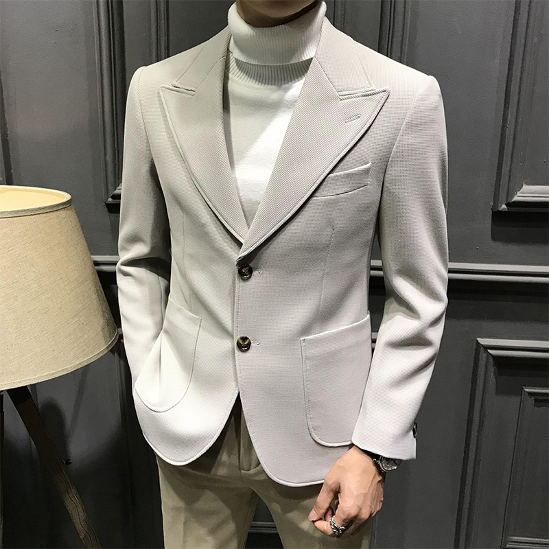 新款韩版西装男外套2023春秋高级休闲小西服修身潮流商务单西上衣