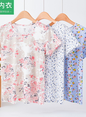 AB女士夏季纯棉薄款睡衣中老年T恤妈妈汗衫全棉宽松大码短袖U812