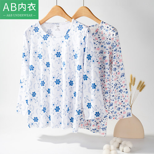 AB女士纯棉九分袖家居上衣老太衫