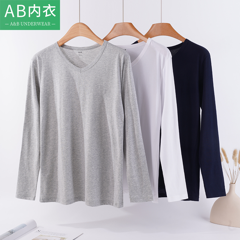 AB男士纯棉薄款打底衫V领上衣