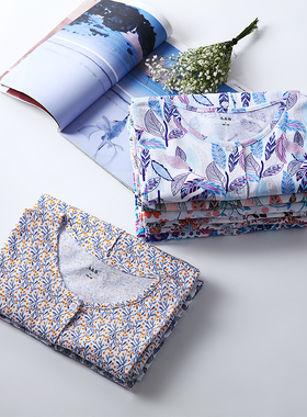 AB内衣女士夏季纯棉薄款七分袖开衫妈妈全棉家居睡衣开扣短袖H372