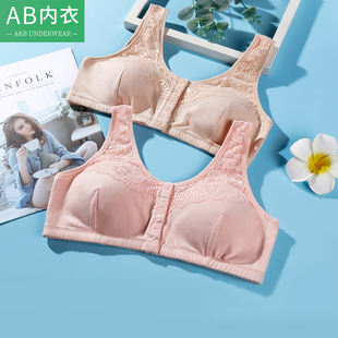 无钢圈文胸前扣聚拢型中老年妈妈收副乳胸罩C436 AB内衣纯棉大码