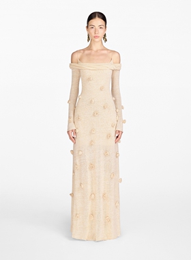 正品授权MONTSAND 24FW越南米色花朵一字肩两件套连衣裙