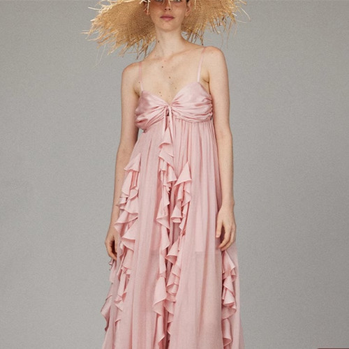 【LACERTA/莱瑟塔 设计师品牌】25夏季长裙度假风波浪吊带连衣裙