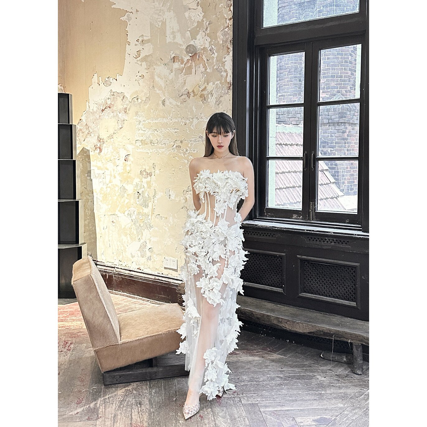 正品授权 Xiangqiaosheng 立体花朵礼服裙 - 实物图
