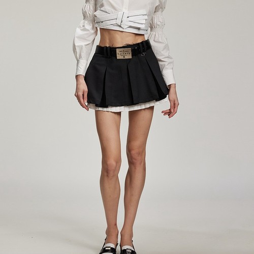 戚薇同款【LACERTA/莱瑟塔 设计师品牌】24AW拼接白边百褶短裙